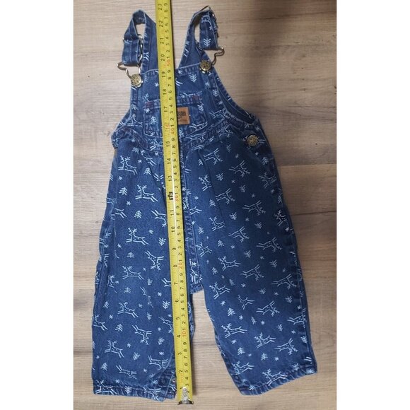 Vintage Oshkosh Vestbak Denim Overalls Size 12M Christmas Trees Reindeer Snow - Picture 11 of 13